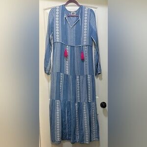 SVL SUR.LA.VAGUE Blue Maxi Dress with Pink Accents SMALL